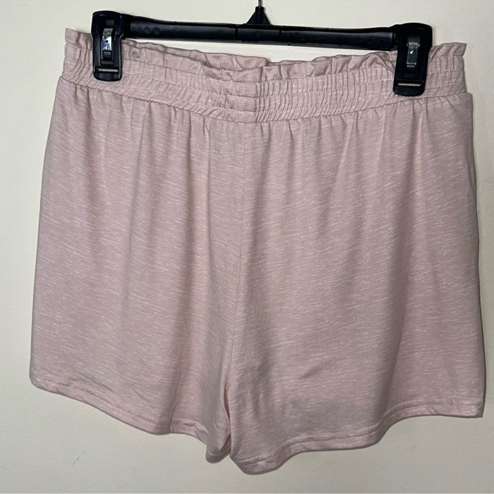 RAE DUNN. M Heather Pink White Notch Collar Short Sleeve Button Top Shorts PJ - Picture 9 of 11